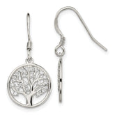 Sterling Silver Rhod-pltd CZ Tree of Life Dangle Shepherd Hook Earrings