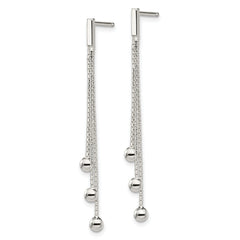 Sterling Silver Polished 3-Strand Chain & Beaded Post Dangle Earrings
