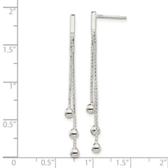 Sterling Silver Polished 3-Strand Chain & Beaded Post Dangle Earrings