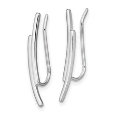 Sterling Silver Rhod-plated Polished Double Curved Bar Ear Climber Earrings