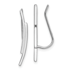 Sterling Silver Rhod-plated Polished Double Curved Bar Ear Climber Earrings