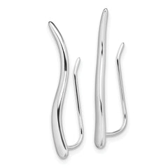 Sterling Silver Rhodium-plated Polished Curved Line Ear Climber Earrings