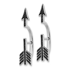 Sterling Silver Rhodium-plated Polished Black CZ Arrow Hinged Post Earrings