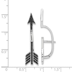 Sterling Silver Rhodium-plated Polished Black CZ Arrow Hinged Post Earrings