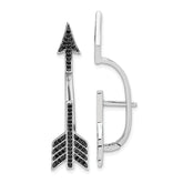 Sterling Silver Rhodium-plated Polished Black CZ Arrow Hinged Post Earrings