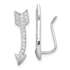 Sterling Silver Rhodium-plated Polished CZ Arrow Ear Climber Earrings