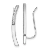 Sterling Silver Rhodium-plated Polished CZ Curved Bar Ear Climber Earrings