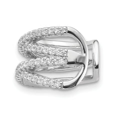 Sterling Silver Rhodium-plated Polished CZ Double 'X' Single Cuff Earring