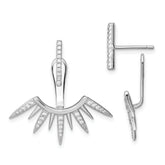 Sterling Silver Rhodium-plated CZ Bar & Spikes Front & Back Post Earrings