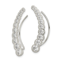 Sterling Silver Polished & Textured Graduated CZ Ear Climber Earrings
