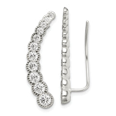 Sterling Silver Polished & Textured Graduated CZ Ear Climber Earrings