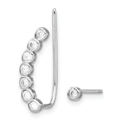 Sterling Silver Rhodium-plated Polished CZ 1 Ear Climber & 1 Stud Earring