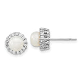 Sterling Silver Rhodium-plated CZ Synthetic Pearl Post Earrings
