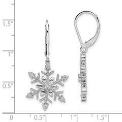 Sterling Silver Rhodium Diam. Snowflake Leverback Earrings