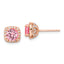 Sterling Silver Rose-tone Square Pink Crystal Center and CZ Post Earrings