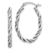 Sterling Silver Rhodium-plated 2.5mm Twisted Oval Hoop Earrings