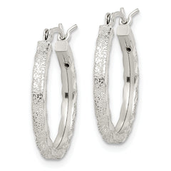 Sterling Silver Textured & Diamond-cut 2.25mm Round Hoop Earrings