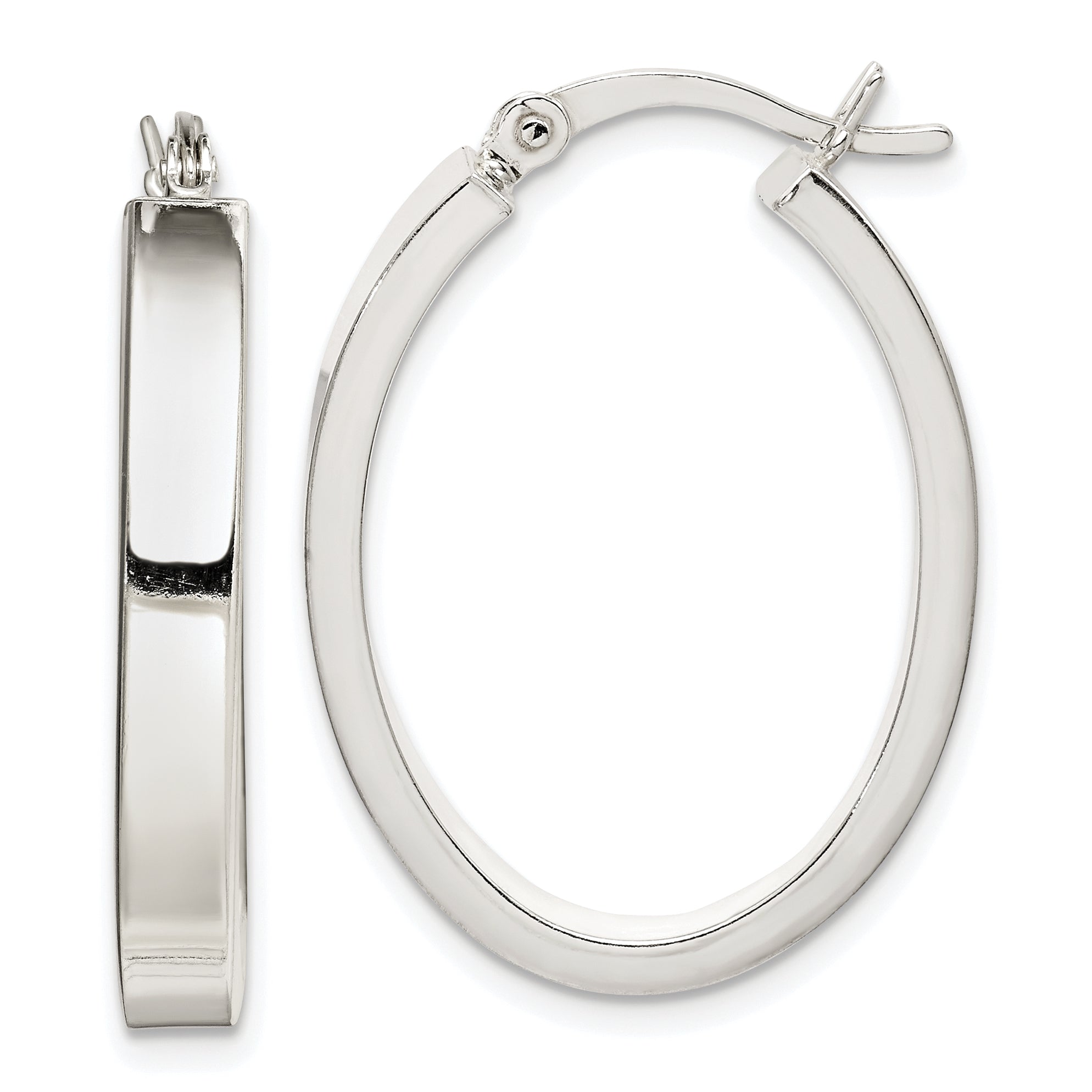 Sterling Silver Polished 4mm Oval Hoop Earrings