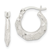 Sterling Silver Diamond Cut & Textured Hoop Earrings