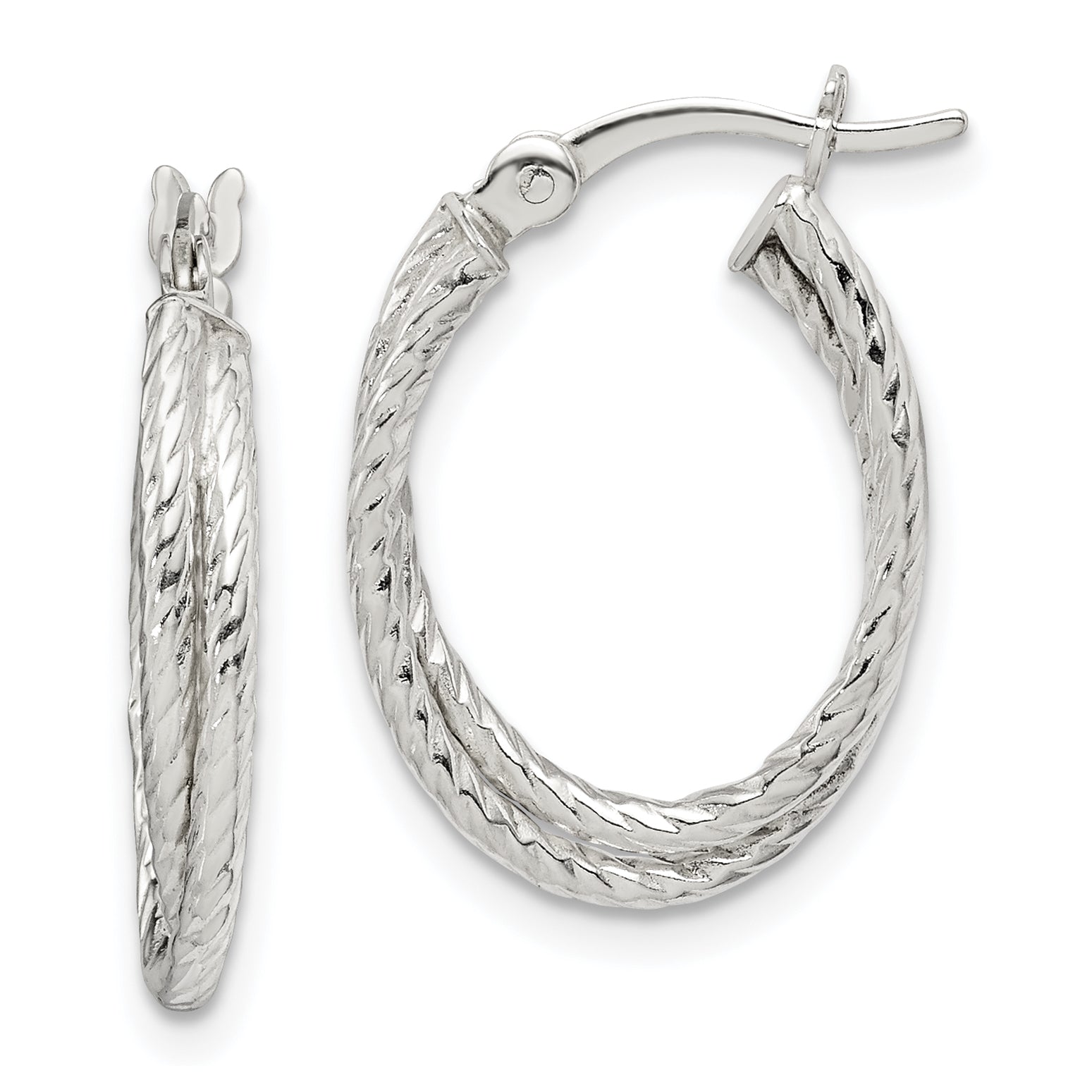 Sterling Silver Twisted and Textured Hoop Earrings