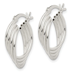 Sterling Silver Polished Twisted Multi-tube Round Hoop Earrings