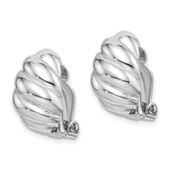 Sterling Silver RH-plated Polished Non-Pierced Scalloped Oval Earrings