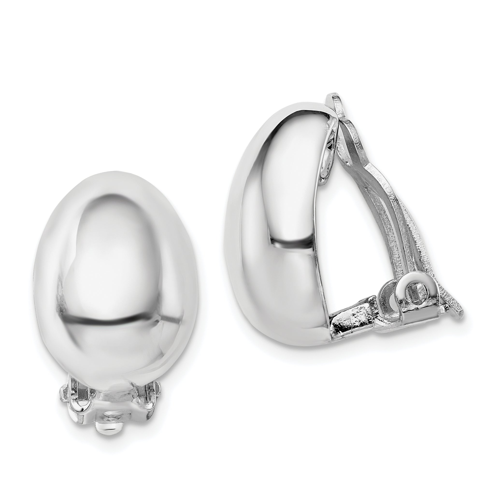 Sterling Silver Rhodium-plated Polished Non-Pierced Oval Earrings
