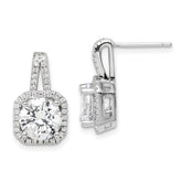 Sterling Silver Rhodium-plated CZ Halo Post Earrings