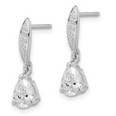 Sterling Silver Rhodium-plated Polished Pear CZ Post Dangle Earrings