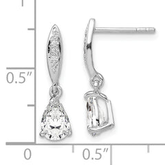 Sterling Silver Rhodium-plated Polished Pear CZ Post Dangle Earrings