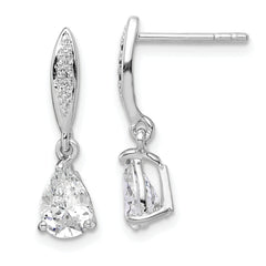Sterling Silver Rhodium-plated Polished Pear CZ Post Dangle Earrings