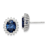 Sterling Silver Rhodium-plated Blue and Clear CZ Post Earrings