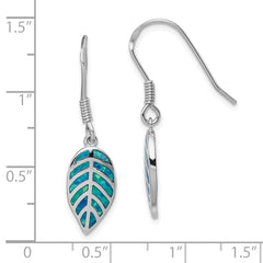 Sterling Silver Rhod-plated Creat Blue Opal Inlay Leaf Dangle Earrings