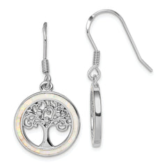 Sterling Silver Rhod-plated Creat Opal Circle w/ Tree Dangle Earrings