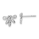 Sterling Silver RH-plated Polished CZ Dragonfly Children's Post Earrings