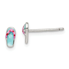 Sterling Silver Polished Teal & Pink Enameled Flip Flop Children's Post Earrings