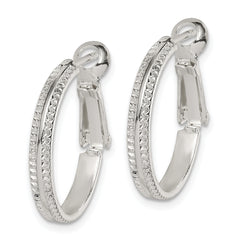 Sterling Silver Milgrain 2x20mm Omega Back Round Hoop Earrings