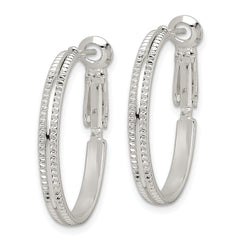 Sterling Silver Milgrain 2.25x25mm Omega Back Round Hoop Earrings