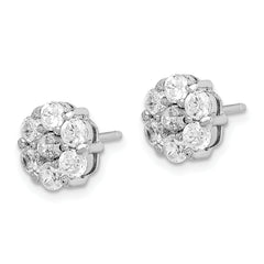 Sterling Silver Rhodium-plated Polished CZ Flower Cluster Post Earrings