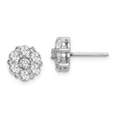 Sterling Silver Rhodium-plated Polished CZ Flower Cluster Post Earrings