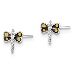 Sterling Silver Rhodium-plated Dragonfly Post Earrings