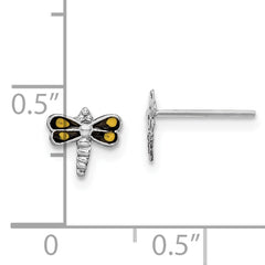 Sterling Silver Rhodium-plated Dragonfly Post Earrings