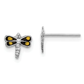 Sterling Silver Rhodium-plated Dragonfly Post Earrings