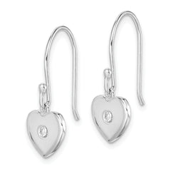 Sterling Silver Rhodium-plated CZ Heart Dangle Earrings