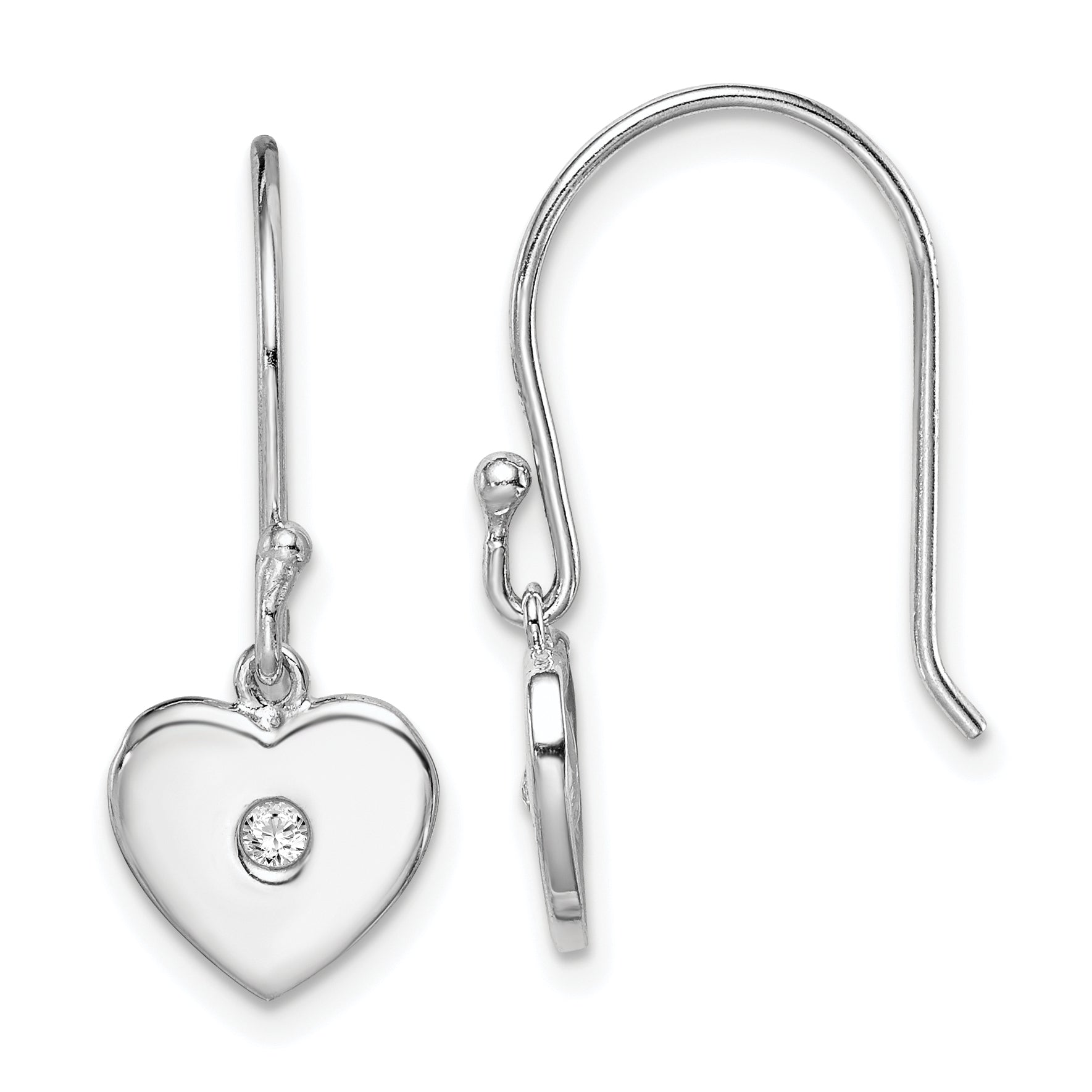 Sterling Silver Rhodium-plated CZ Heart Dangle Earrings