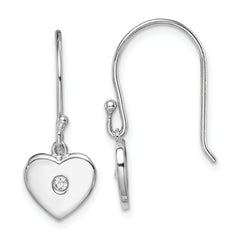 Sterling Silver Rhodium-plated CZ Heart Dangle Earrings
