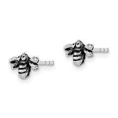 Sterling Silver Rhodium-plated Antiqued Bee Post Earrings