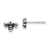 Sterling Silver Rhodium-plated Antiqued Bee Post Earrings