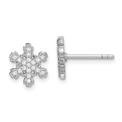 Sterling Silver Rhodium-plated CZ Snowflake Post Earrings