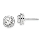 Sterling Silver RH-plated Polished & Textured 6mm CZ Halo Post Earrings